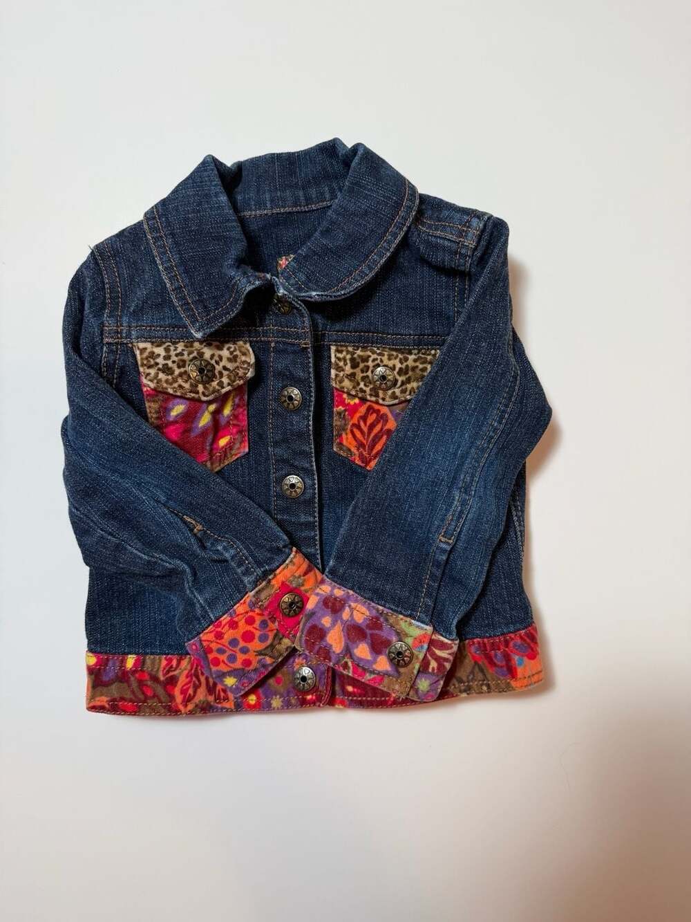 The Children's Place Girls Denim Jacket with Floral and Leopard Print Accents 24